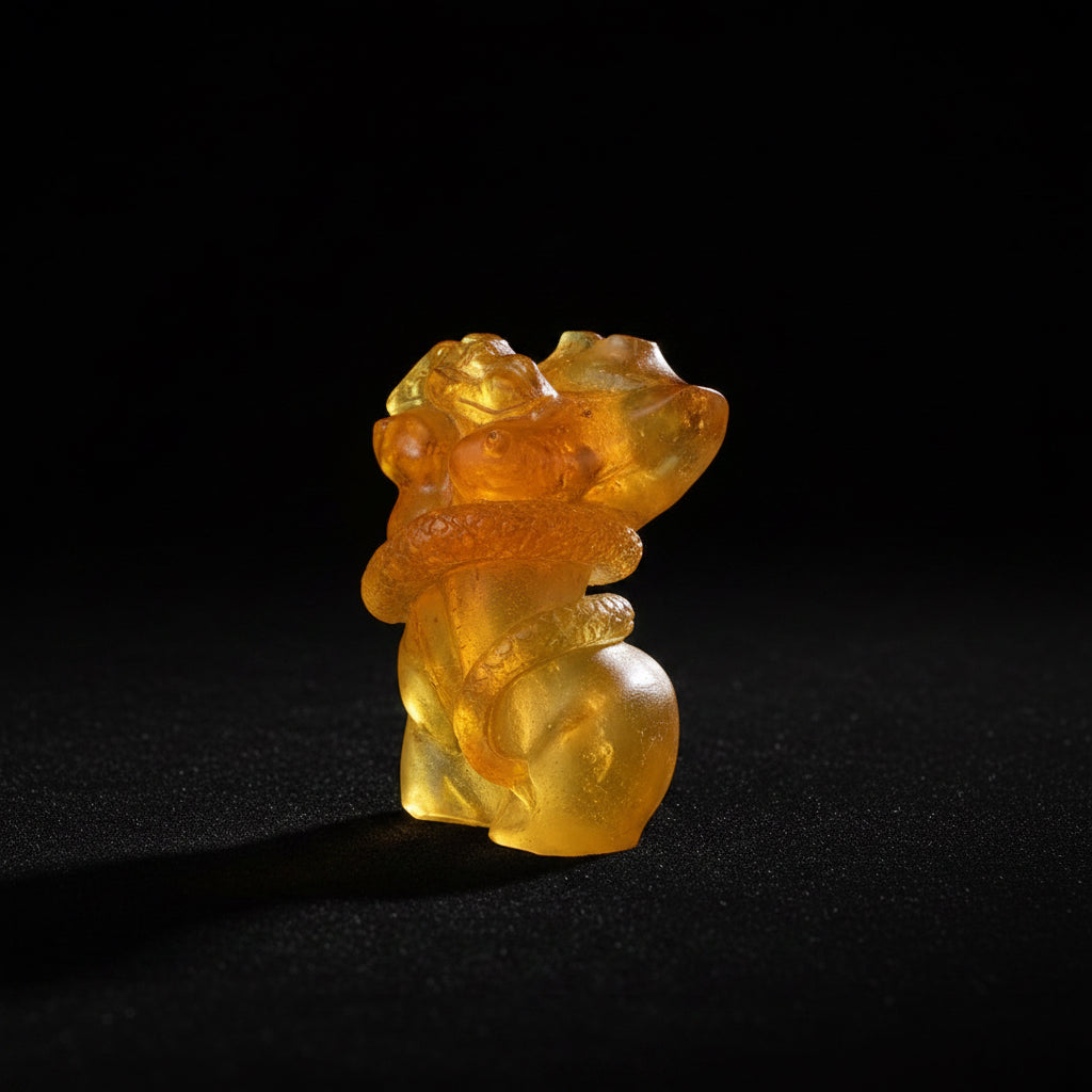 Baltic amber woman and snake statue by KIZIMA® — genuine amber gift, made in USA, close-up