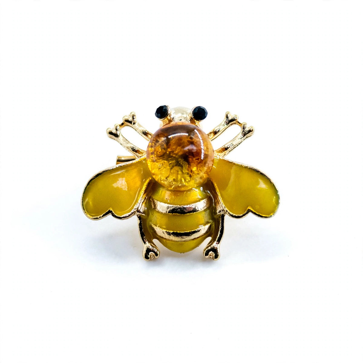 Handmade Baltic amber bee brooch on white background — KIZIMA, Made in USA