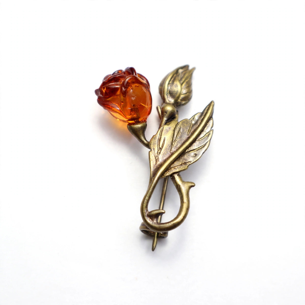 Handmade Baltic amber flower & bud brooch on white background — KIZIMA, Made in USA