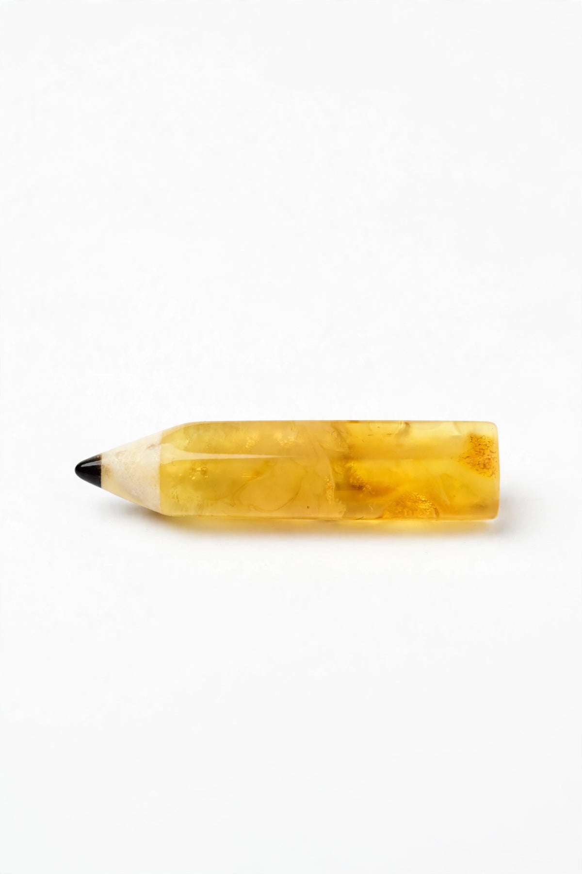 Handmade Baltic amber pencil brooch on white background — KIZIMA, Made in USA