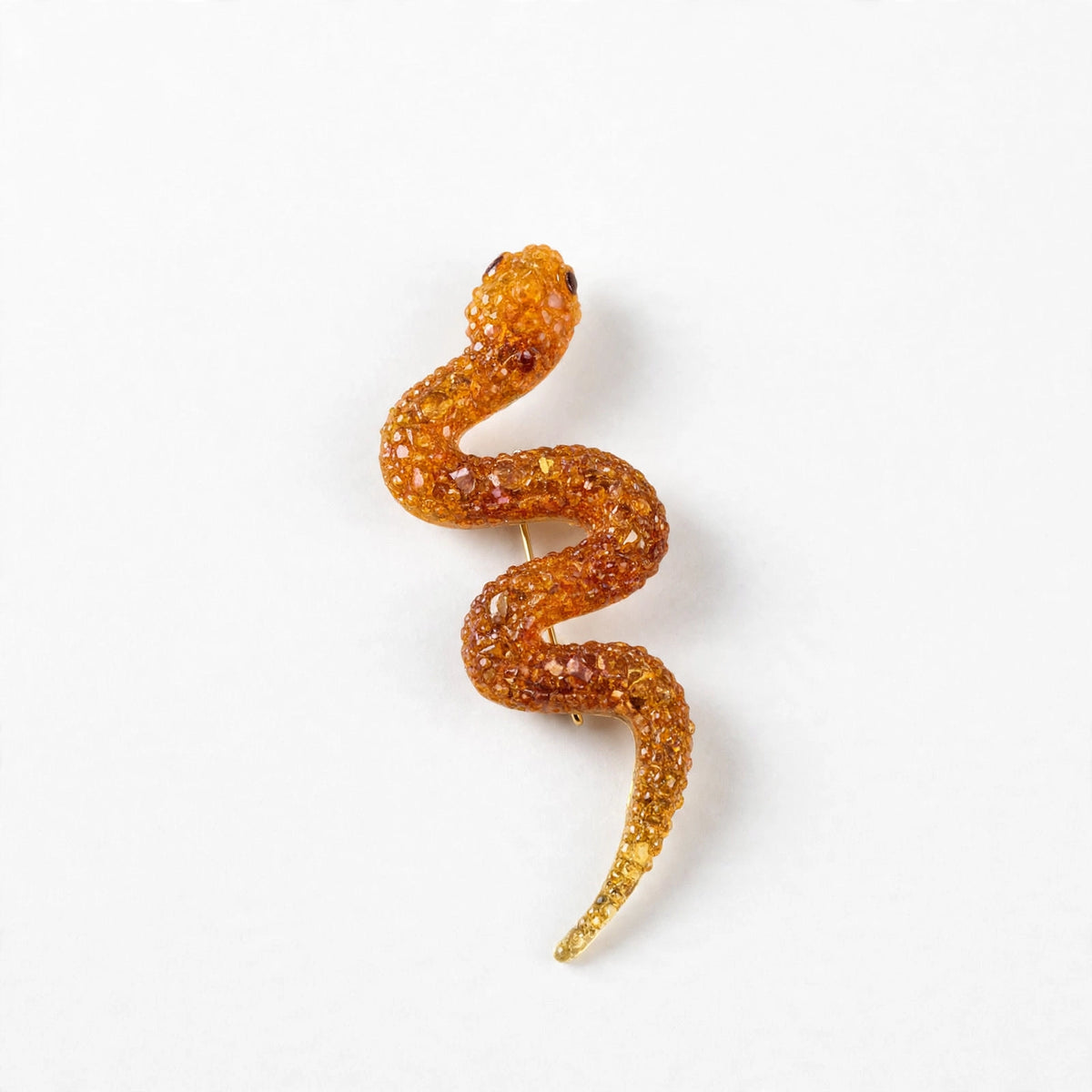 Handmade Baltic amber snake brooch on white background — KIZIMA, Made in USA