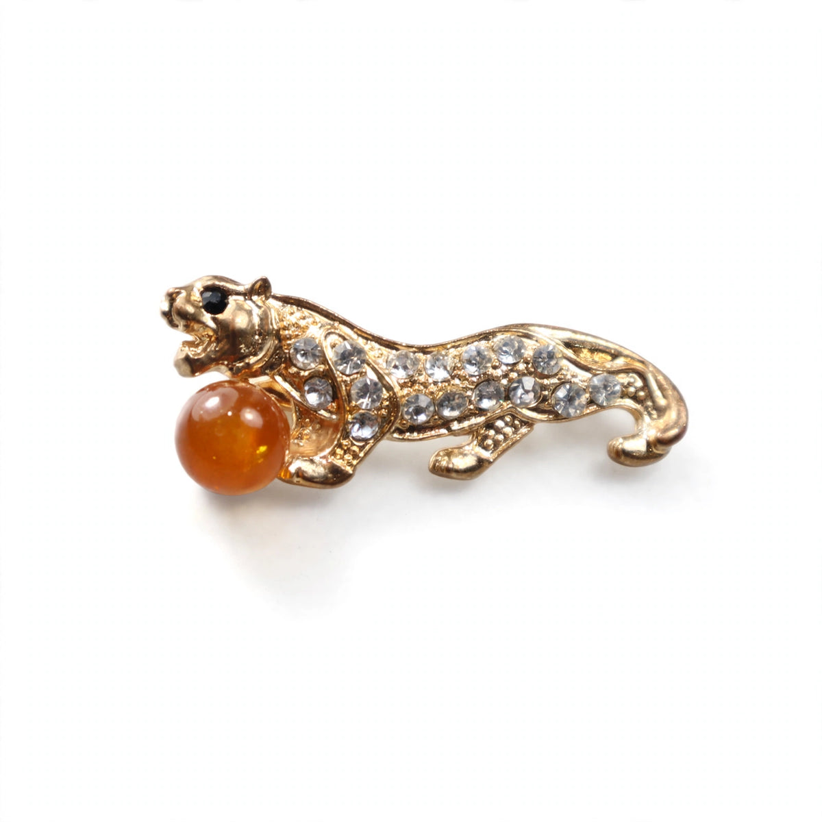 Handmade Baltic amber tiger brooch on white background — KIZIMA, Made in USA