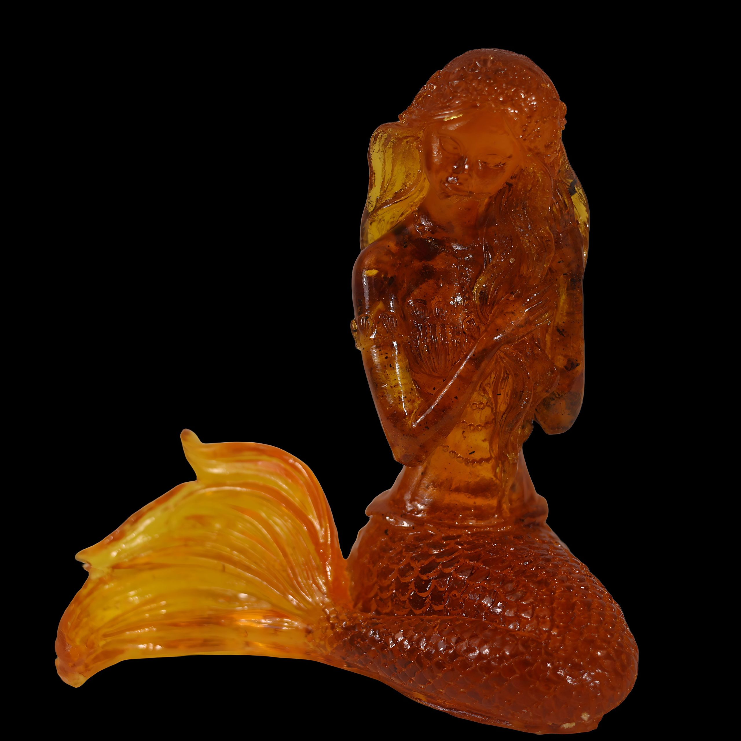 Unique Amber Mermaid Figurine — Genuine Baltic Amber | Handmade by KIZIMA, Brooklyn NY