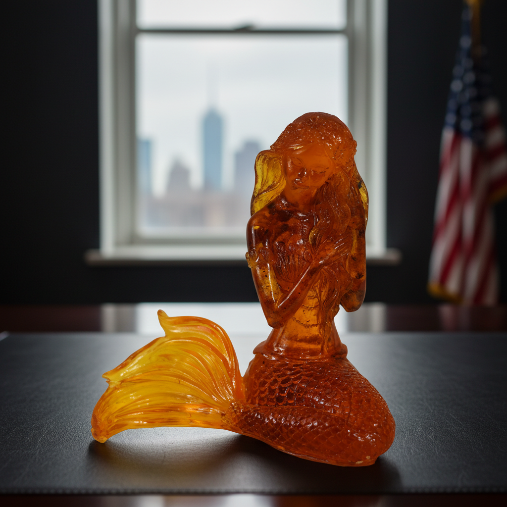 Mermaid Baltic amber figurine by KIZIMA® — handmade in USA, detail view