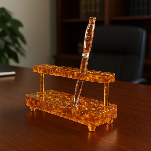 Executive Amber Pen Holder – Handmade Luxury Desk Organizer | 2 Tiers, 9 Slots | Premium Gift for Men & Women