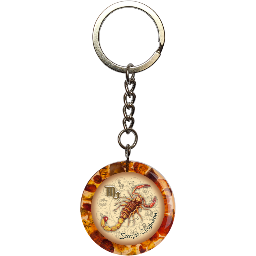 Made in USA Natural Baltic Amber Scorpio Zodiac Sign Keychain KIZIMA handcrafted in Brooklyn New York