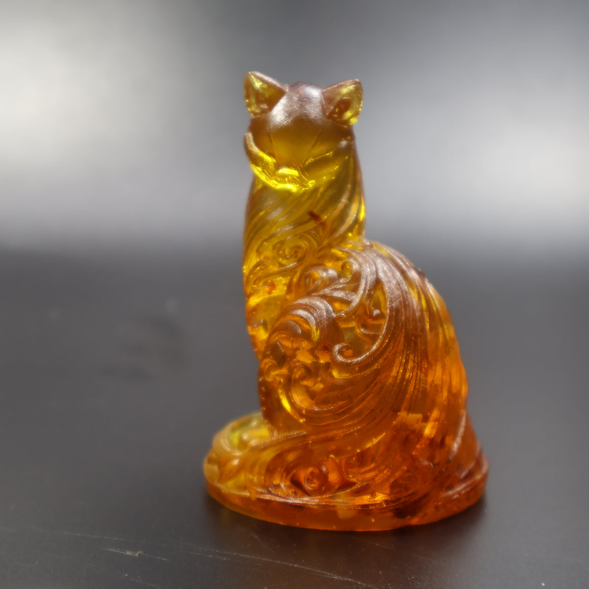 Handcrafted Baltic amber cat figurine side view, cat lover gift by KIZIMA
