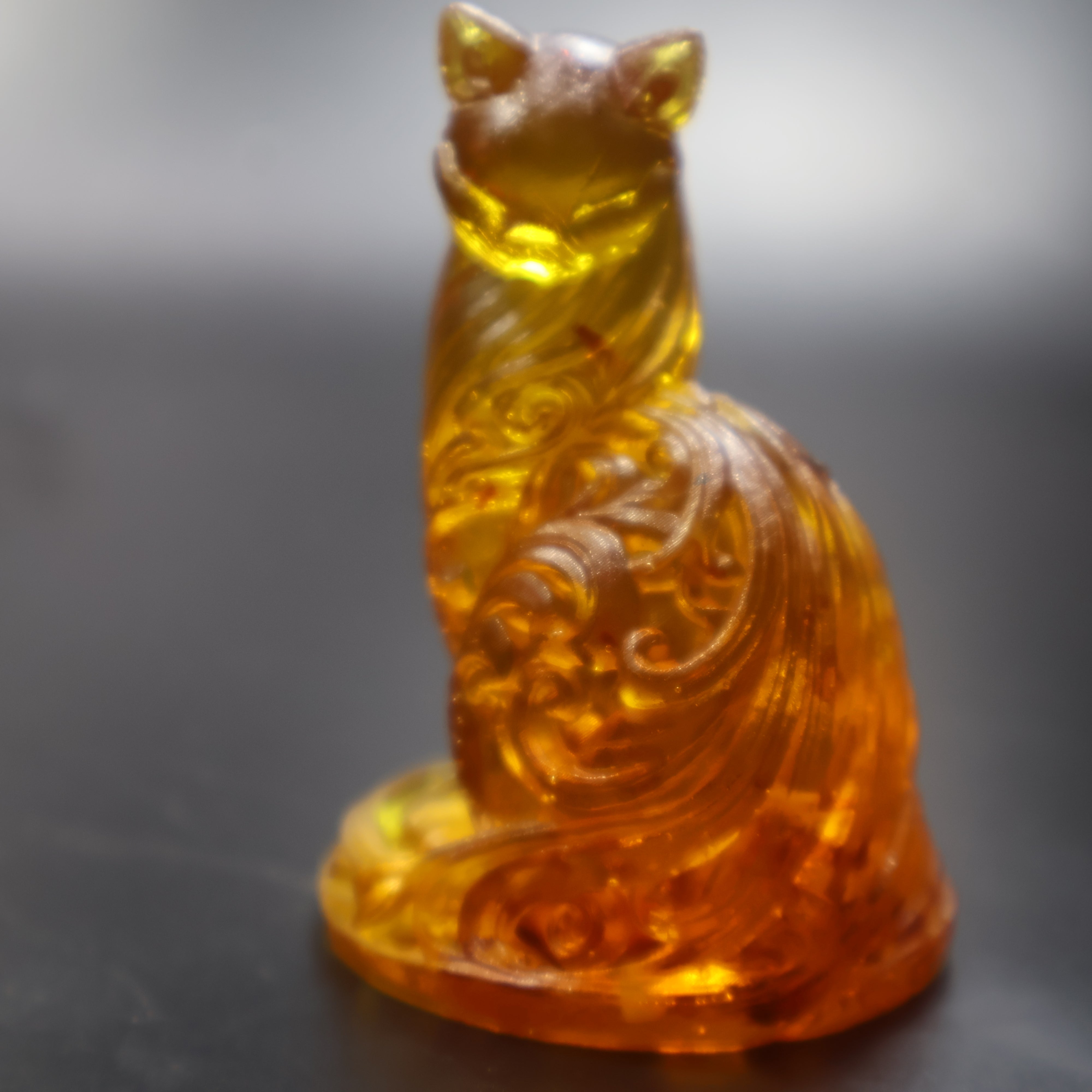Natural Baltic amber ornamental cat figurine profile, graceful home accent handmade