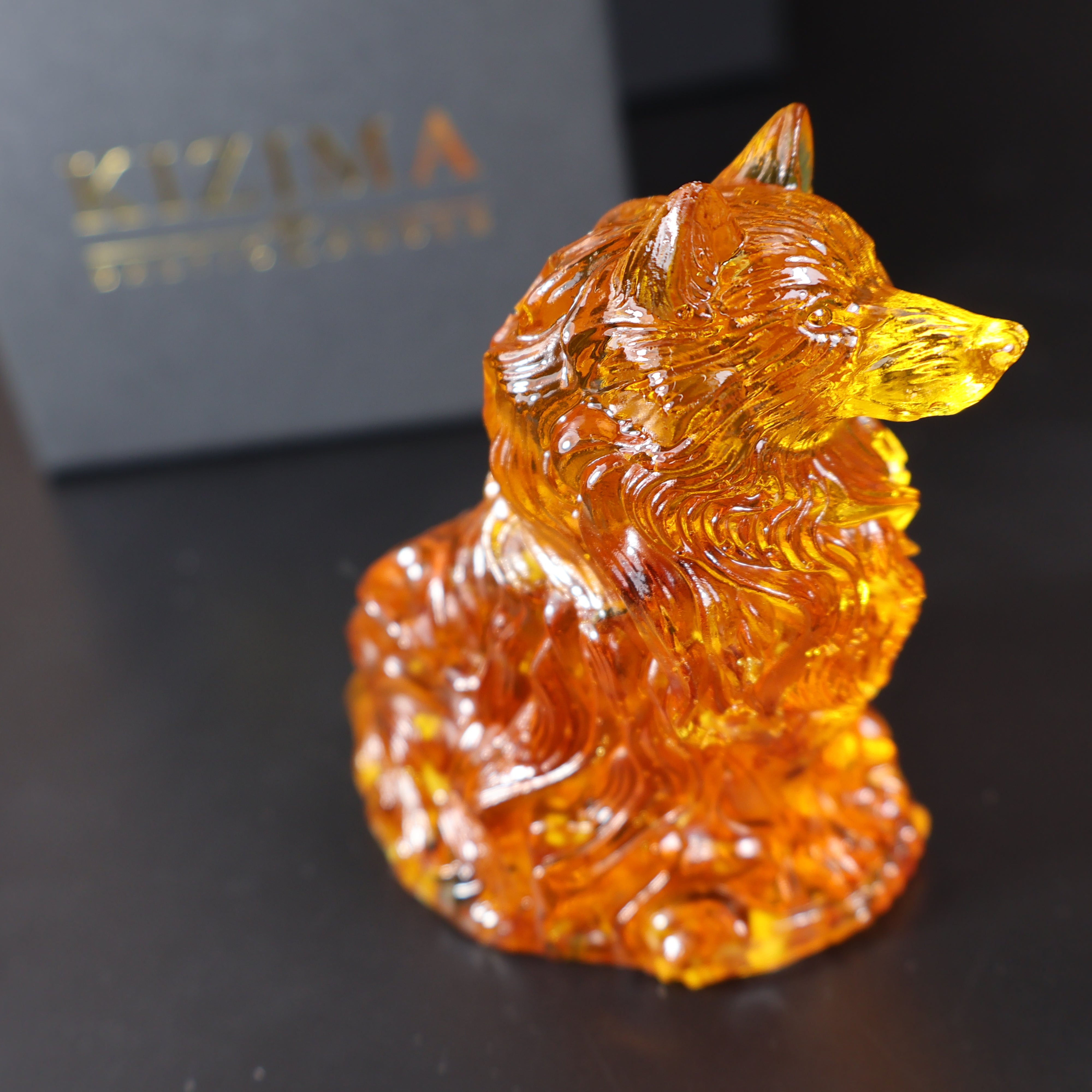 Baltic amber wolf figurine side view genuine amber animal sculpture