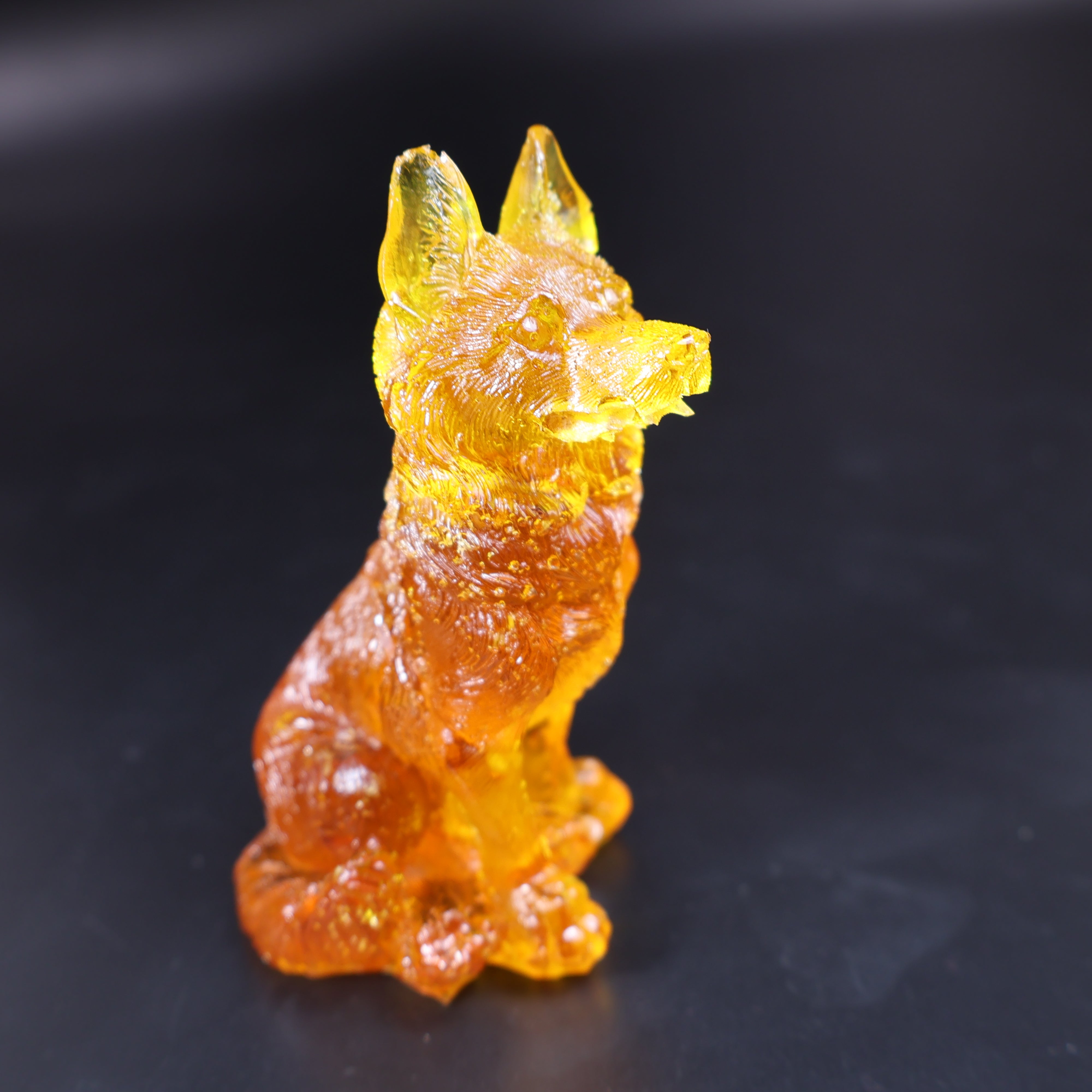 Baltic amber wolf figurine side view honey cognac amber home decor