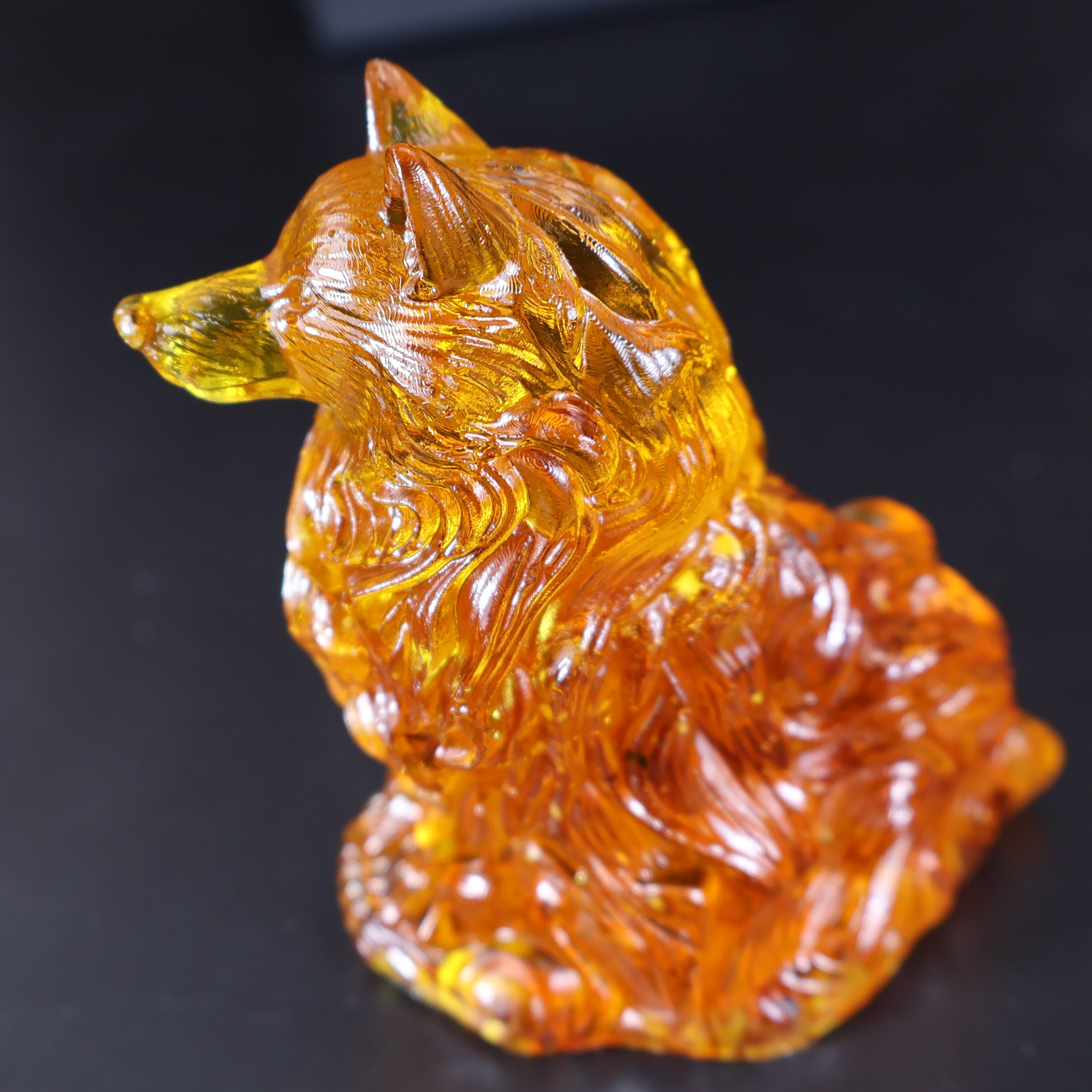 Genuine Baltic amber wolf sculpture handmade Brooklyn New York gift