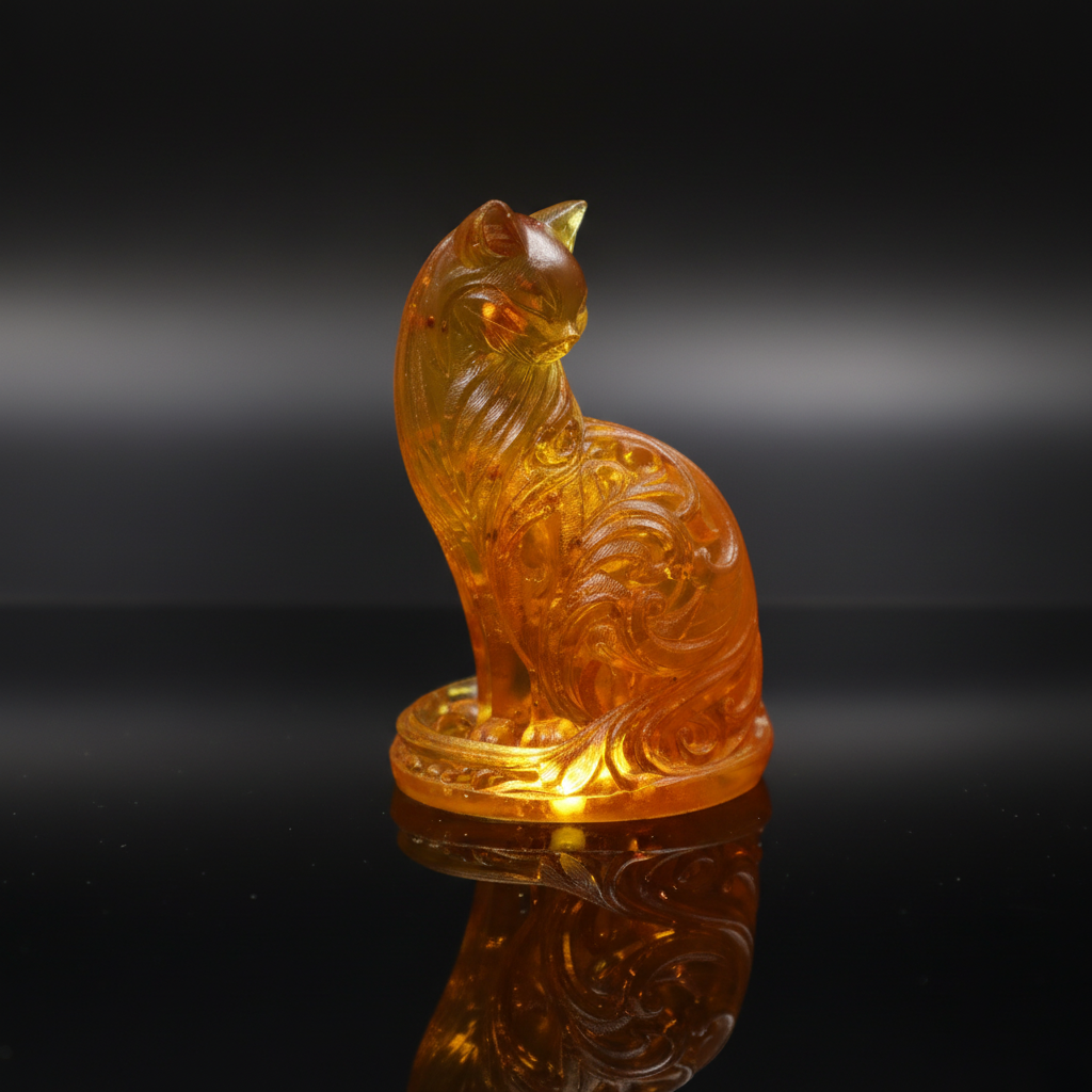 Natural Baltic amber cat figurine, carved home decor, by KIZIMA® — handmade in USA, additional view