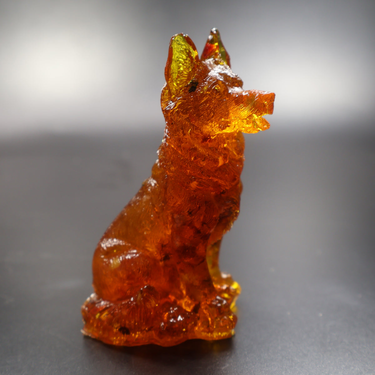 Baltic amber German Shepherd figurine detail of muzzle and chest, KIZIMA Brooklyn New York