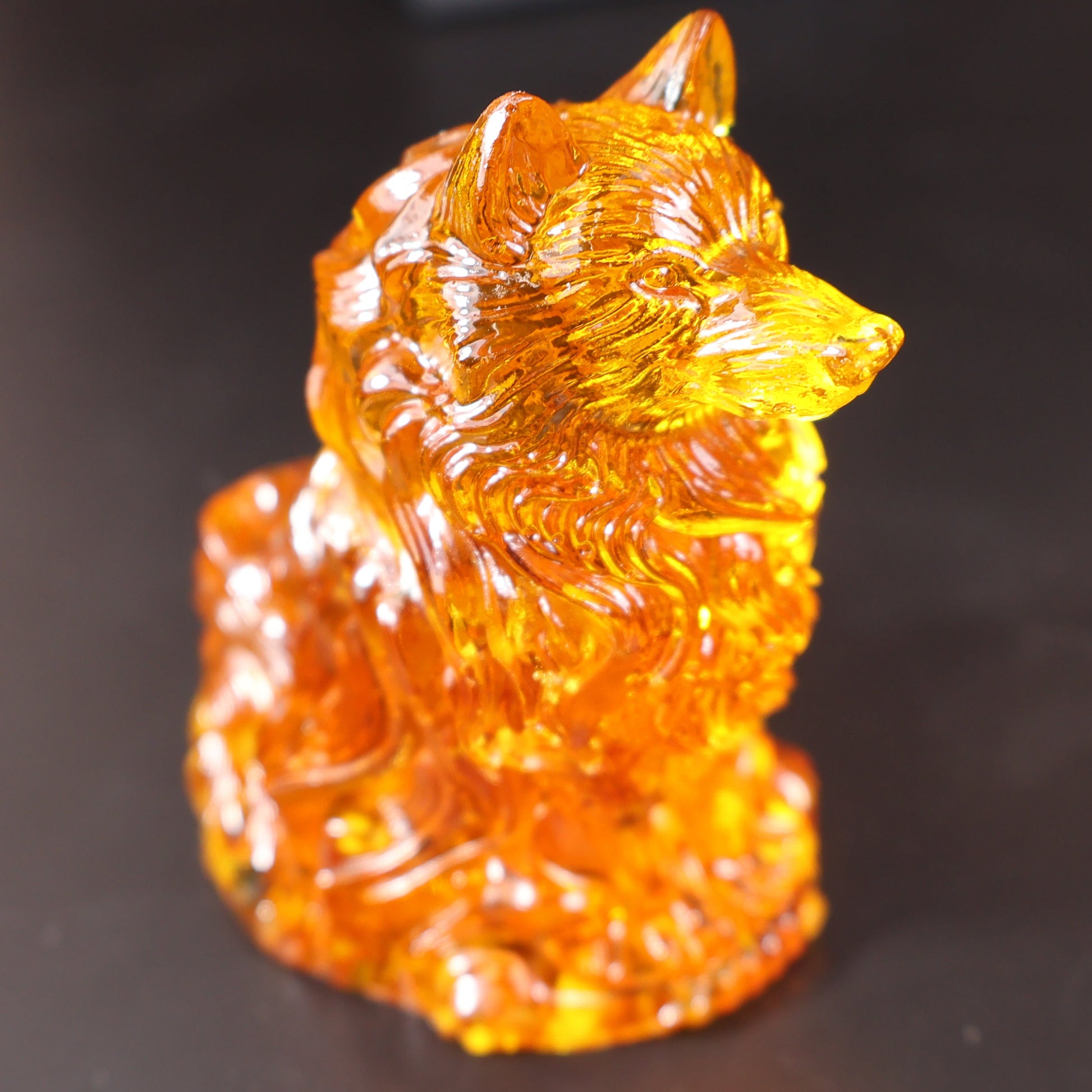 Amber wolf figurine handcrafted collectible wildlife decor USA