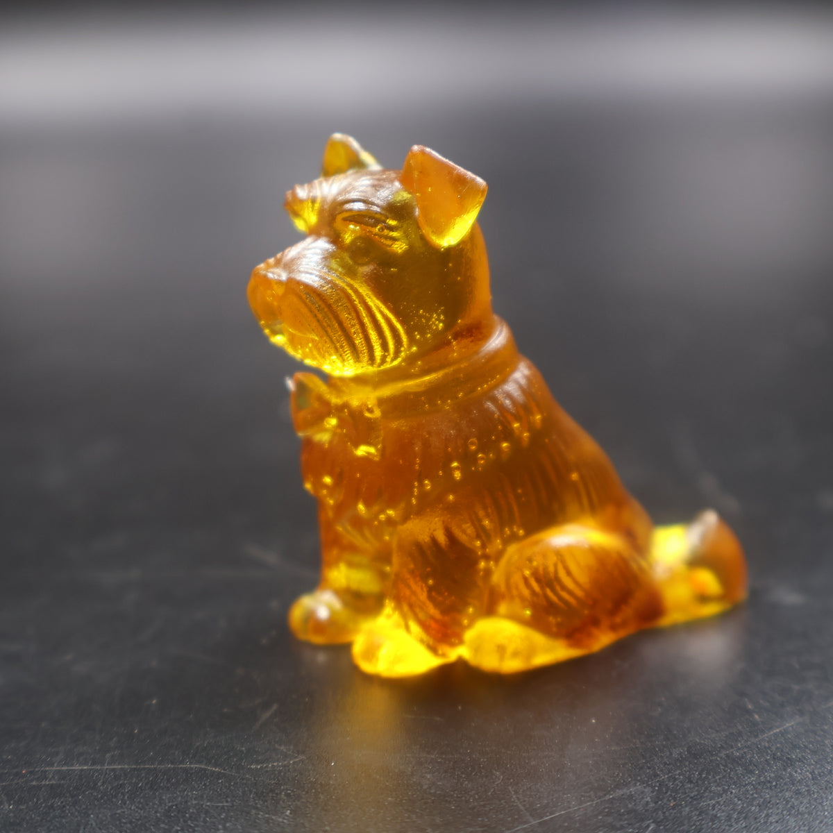 Handcrafted Baltic amber Schnauzer figurine front view, dog lover gift by KIZIMA
