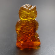 Natural Baltic amber mini owl figurine handcrafted in USA by KIZIMA, honey gold cognac
