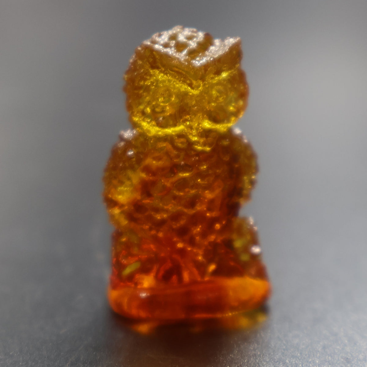 Natural Baltic amber mini owl figurine handcrafted in USA by KIZIMA, honey gold cognac