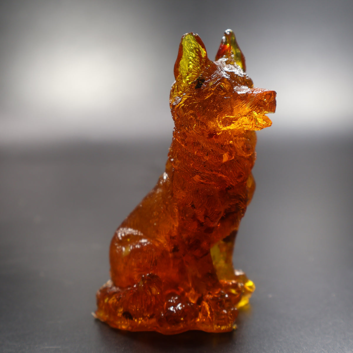 Handcrafted Baltic amber German Shepherd figurine side profile, dog lover gift USA