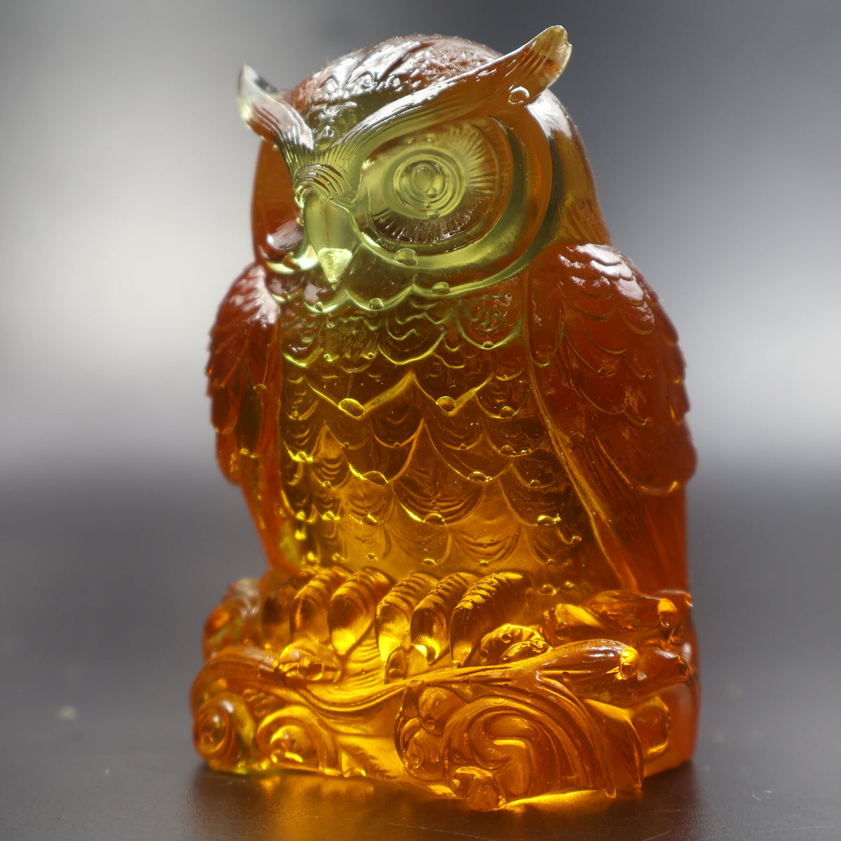 Amber owl statuette glowing honey gold, wisdom symbol gift Made in USA