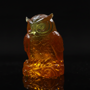 Natural Baltic amber owl figurine, carved decor gift, by KIZIMA® — handmade in USA, additional view