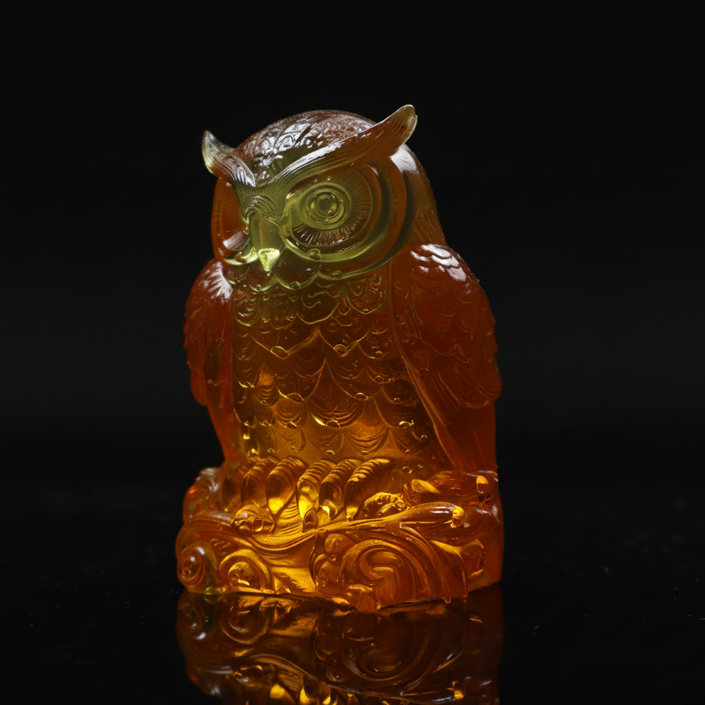Natural Baltic amber owl figurine, carved decor gift, by KIZIMA® — handmade in USA, additional view
