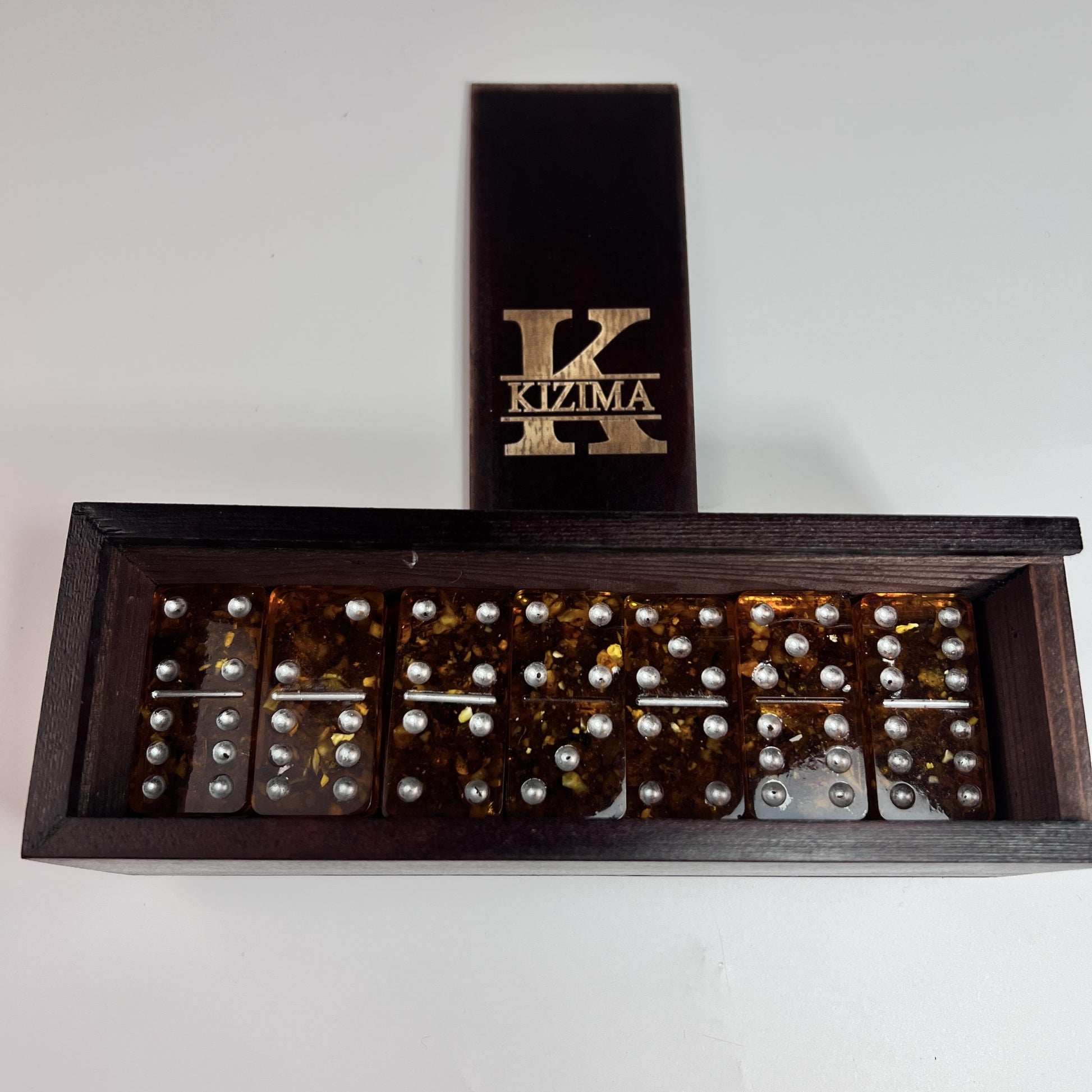 28 Piece Double Six Baltic Amber Domino Set, Professional Weighted Tiles, Artisan Crafted by KIZIMA
