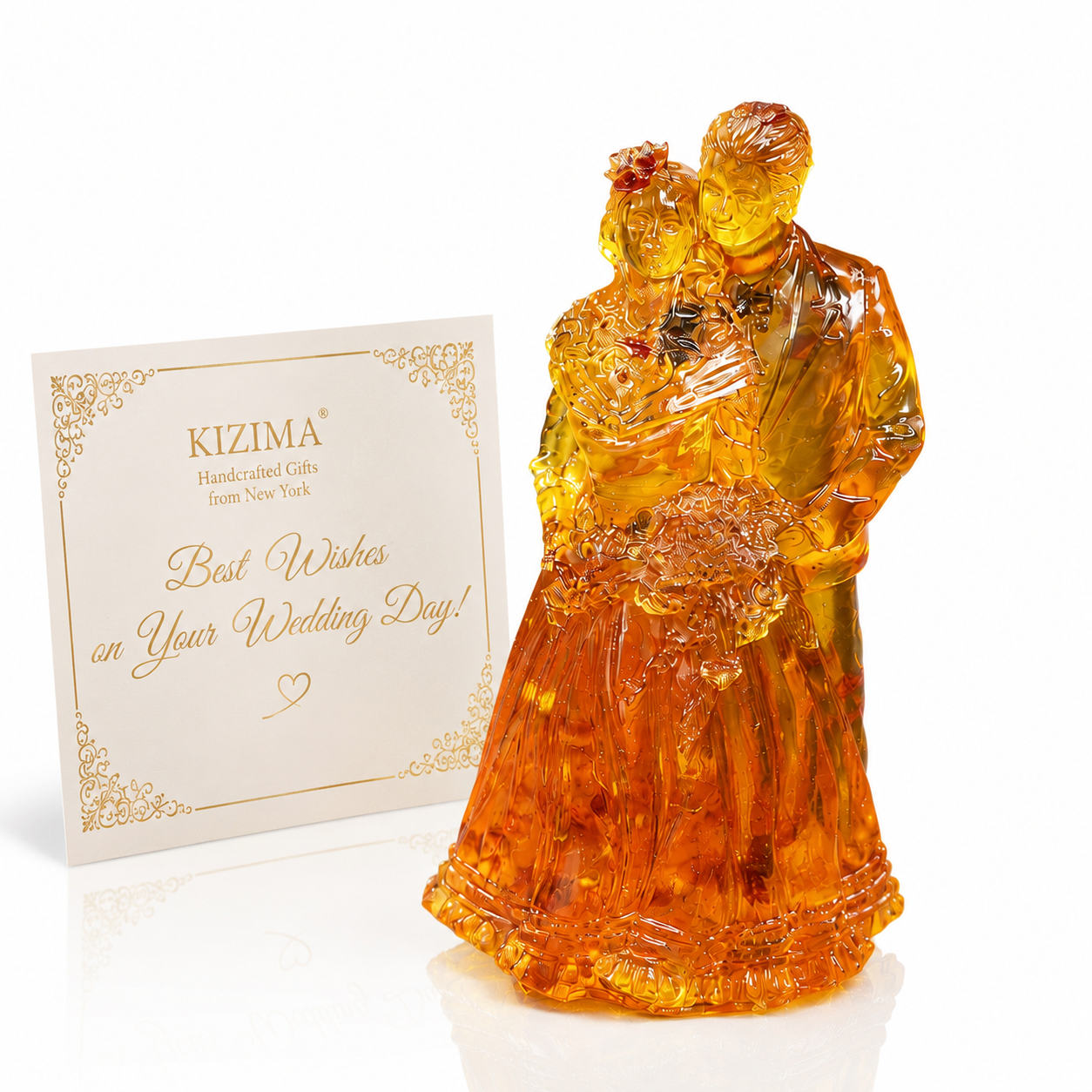 Handmade amber wedding couple decoration, sculpted figures in natural Baltic amber, USA made