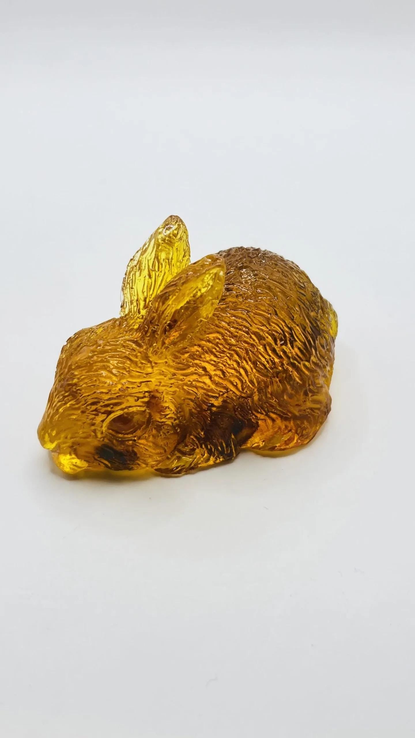 Rabbit  Figurine Handmade Amber Resin and Amber for Home Decor USA KIZIMA