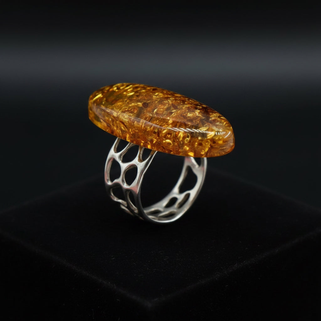 Handmade cognac gem Baltic amber ring by KIZIMA® — natural amber jewelry, made in USA