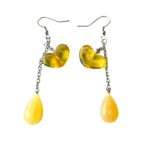 USA Handmade Droplet-Heart Earrings with Baltic Amber KIZIMA