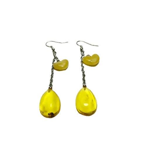 USA Handmade Droplet-Heart Earrings with Baltic Amber KIZIMA