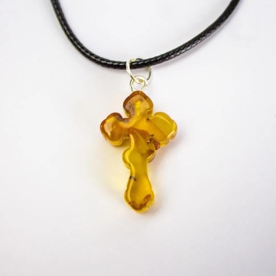 Handmade Elegant Natural Baltic Amber Cross - Handcrafted Orthodox Pendant - Religious Gift