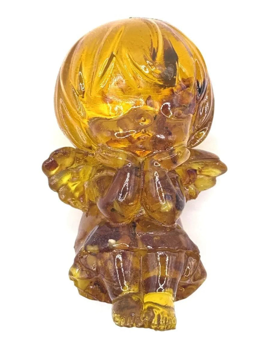 KIZIMA® amber angel girl — genuine Baltic amber decor, made in USA, close-up