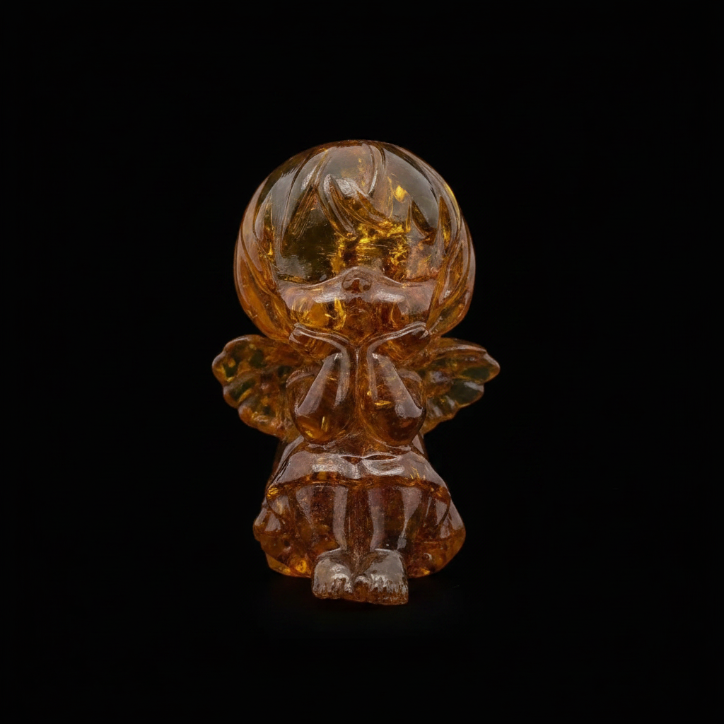 KIZIMA® angel girl Baltic amber figurine — natural amber, made in USA, top view