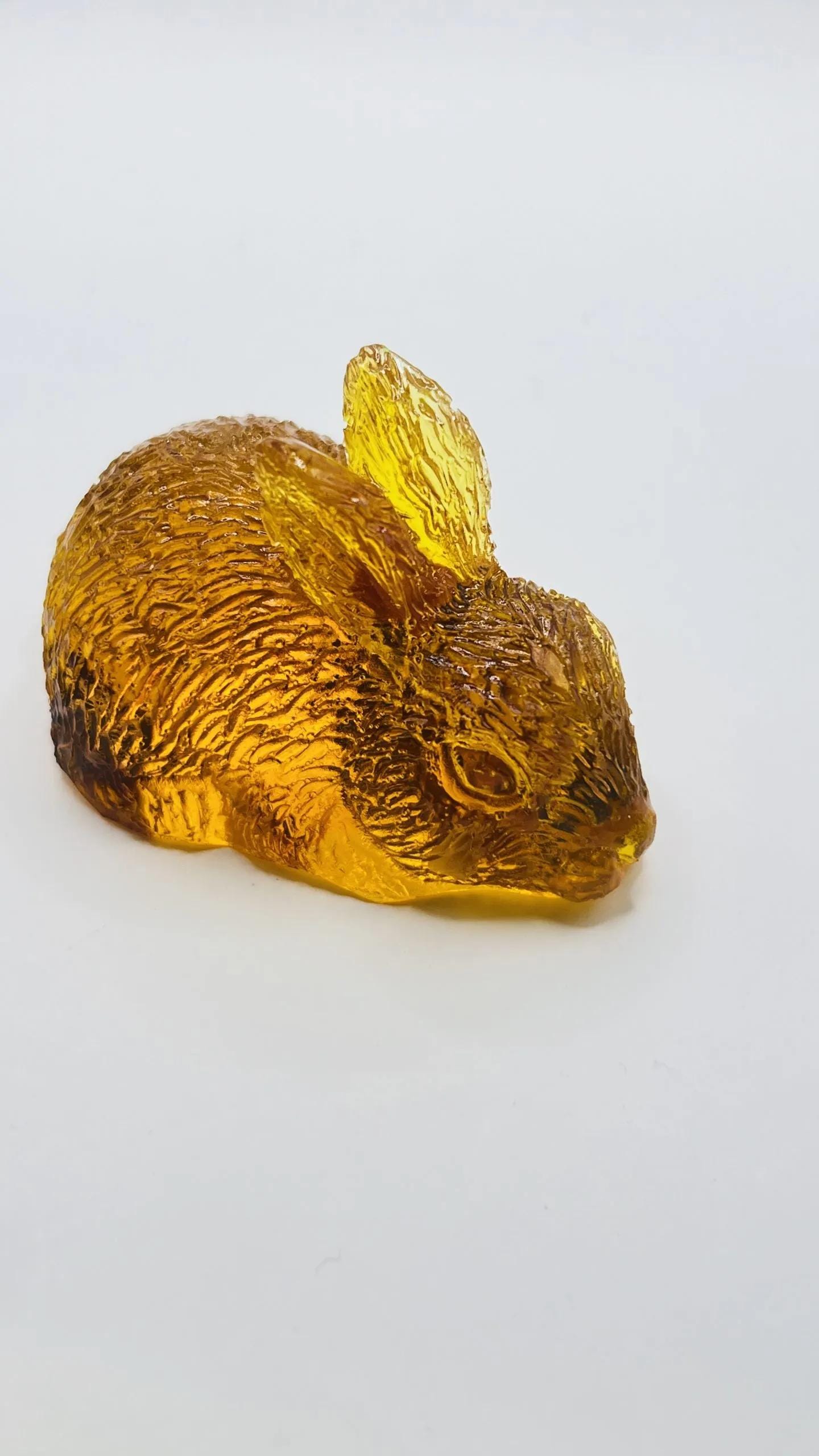 Rabbit  Figurine Handmade Amber Resin and Amber for Home Decor USA KIZIMA