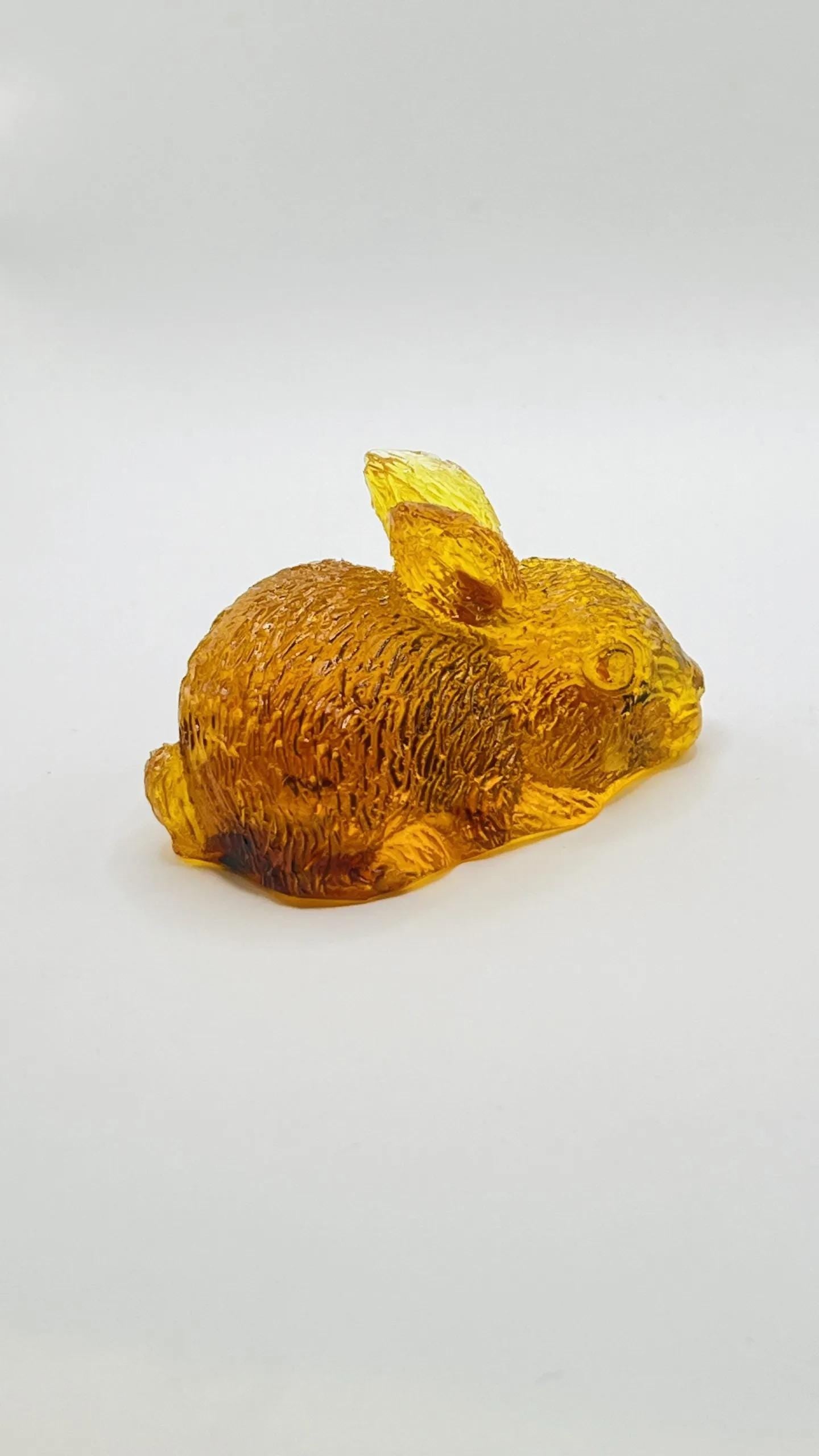 Rabbit  Figurine Handmade Amber Resin and Amber for Home Decor USA KIZIMA