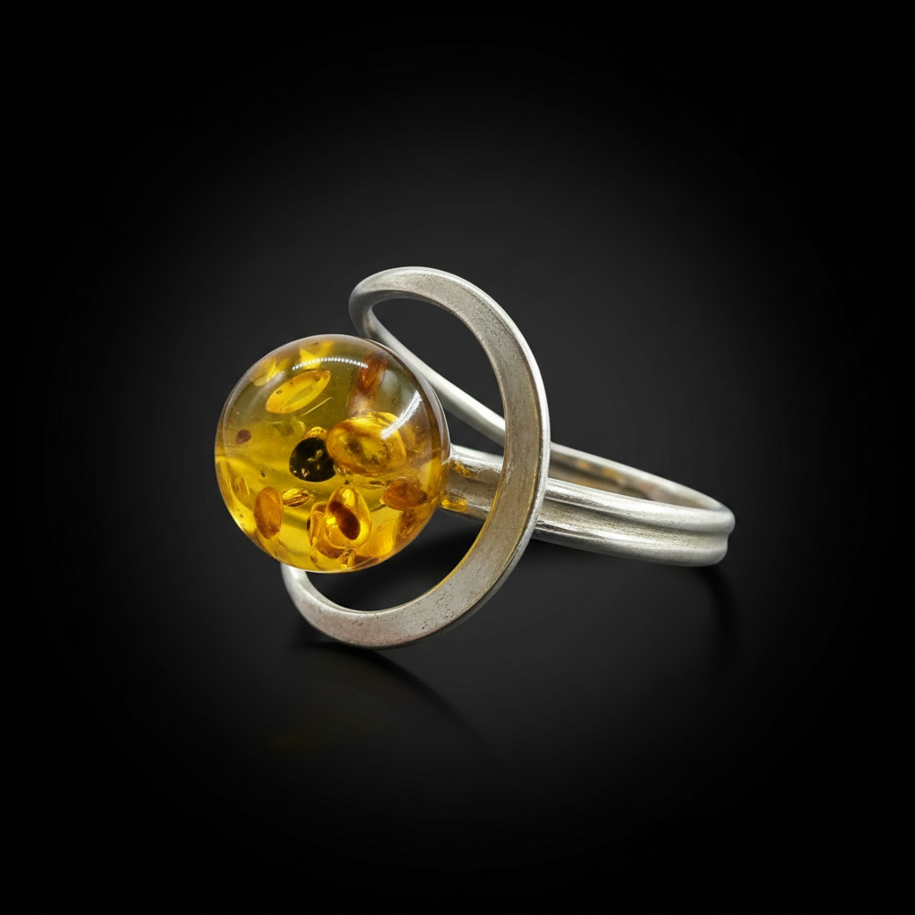 Ball pattern Baltic amber ring by KIZIMA® — handmade in USA, additional view
