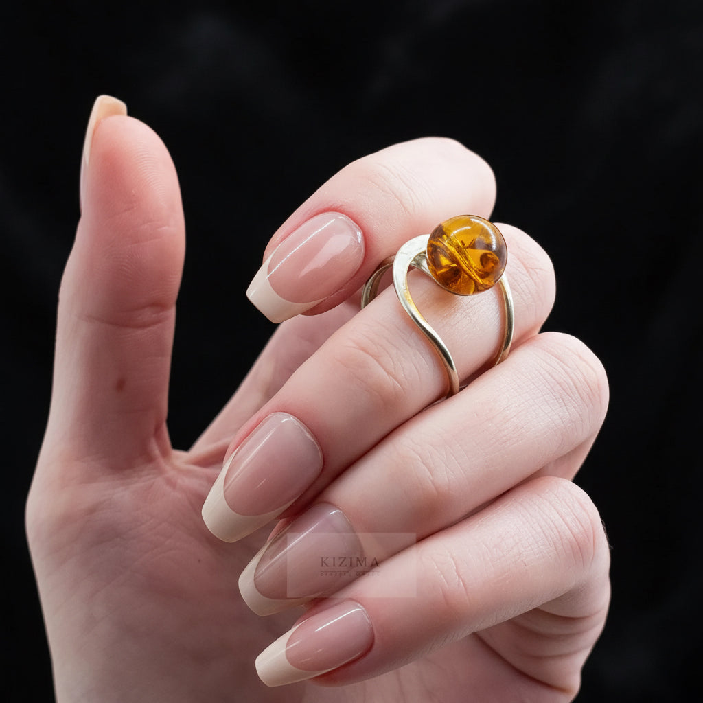 Handmade natural Baltic amber ball pattern ring by KIZIMA® — amber jewelry, made in USA