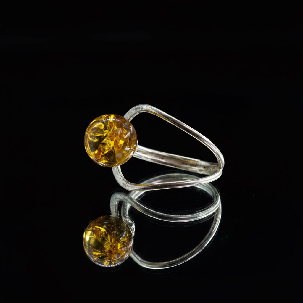 Handmade natural Baltic amber ball pattern ring by KIZIMA® — amber jewelry, made in USA