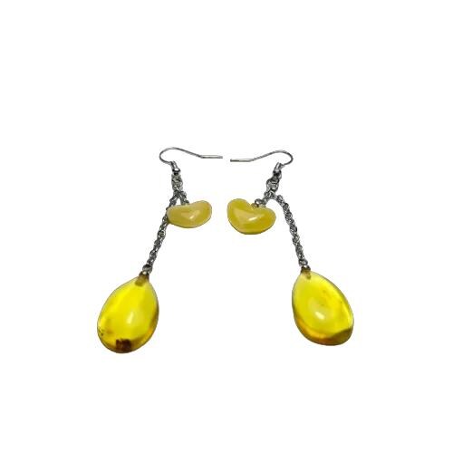 USA Handmade Droplet-Heart Earrings with Baltic Amber KIZIMA