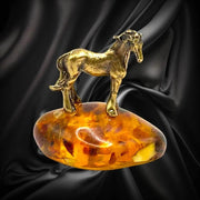 USA Handmade Brass Horse Figurine on Amber Base - KIZIMA