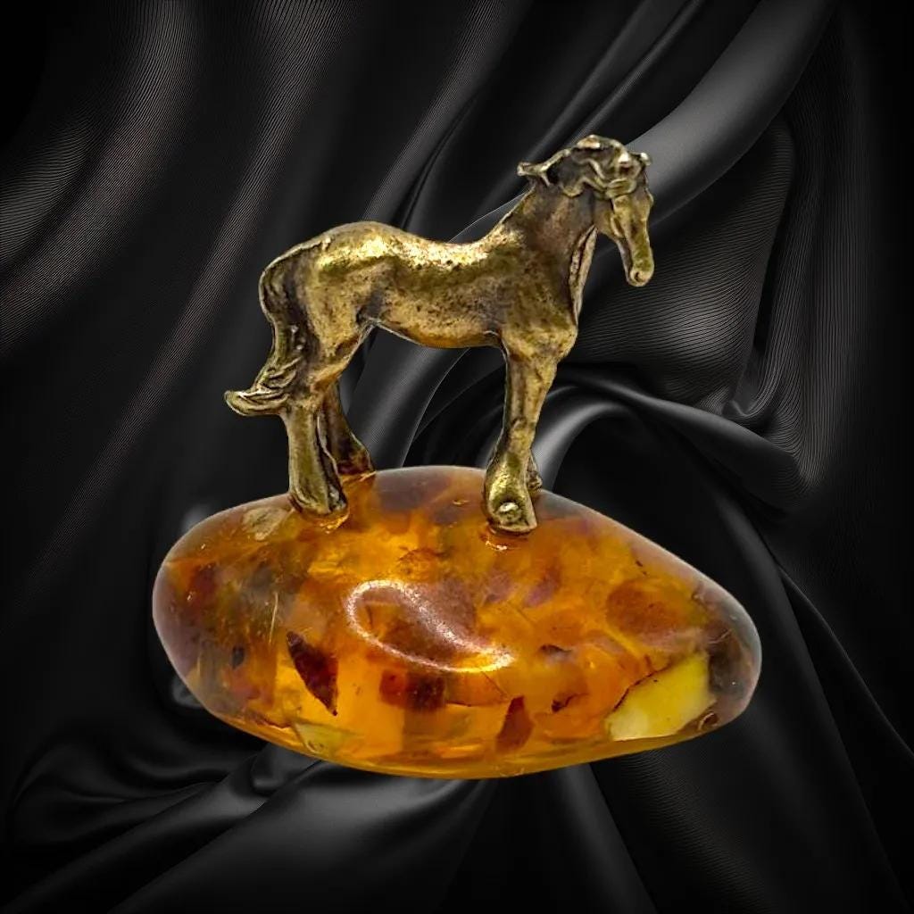 USA Handmade Brass Horse Figurine on Amber Base - KIZIMA