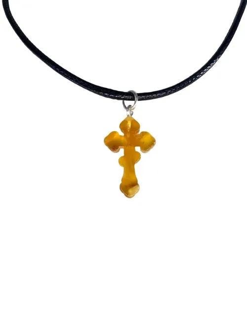 Handmade Elegant Natural Baltic Amber Cross - Handcrafted Orthodox Pendant - Religious Gift