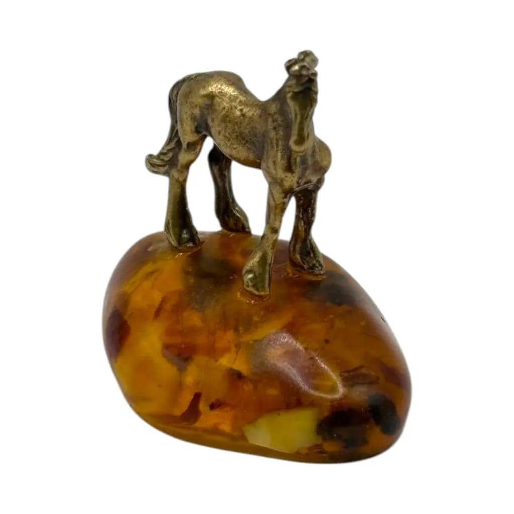 USA Handmade Brass Horse Figurine on Amber Base - KIZIMA