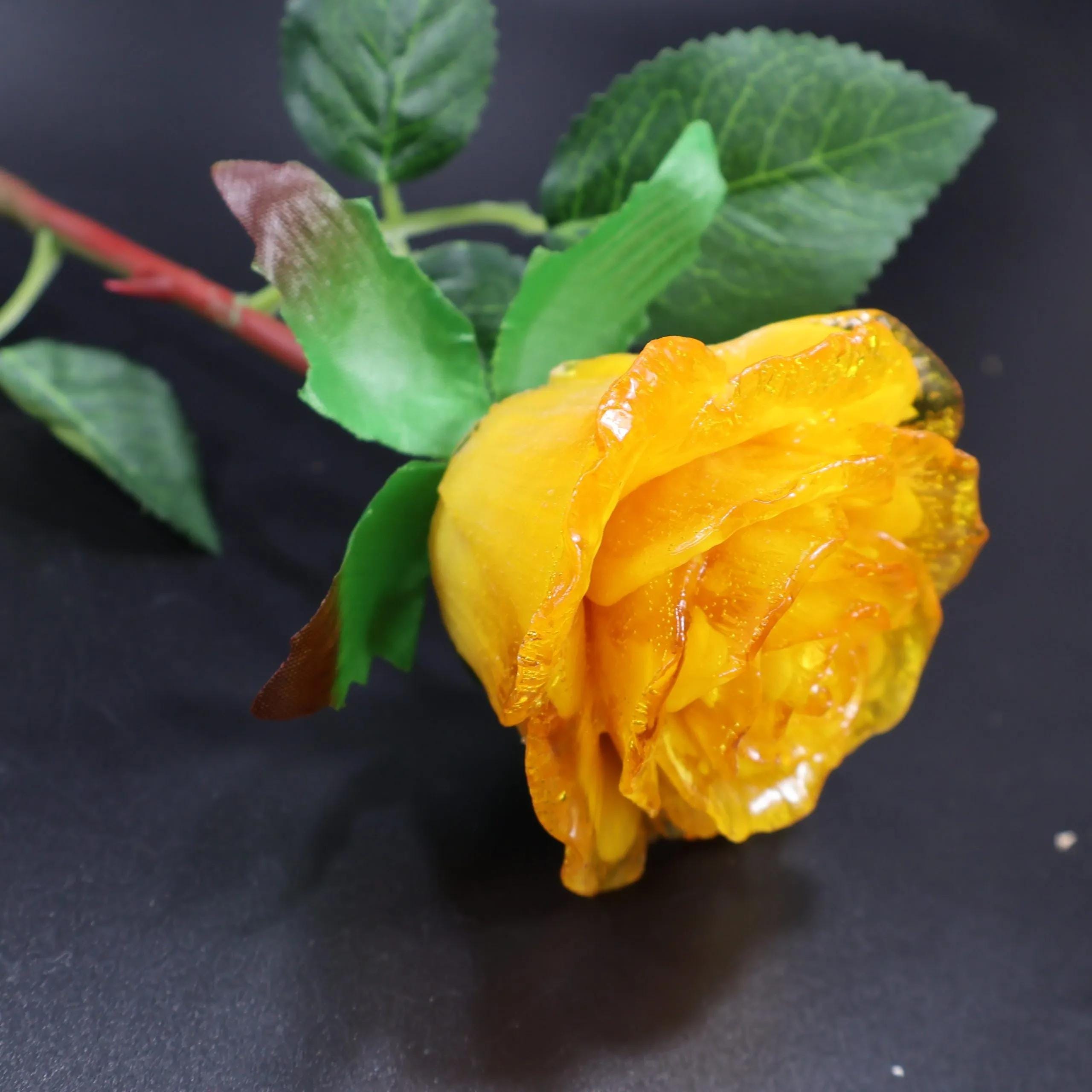 Amber Rose in Personalized Wooden Gift Box Handmade Gemstone Baltic Amber Flower, Eternal Rose for Her, Custom Birthday or Mother’s Day Gift