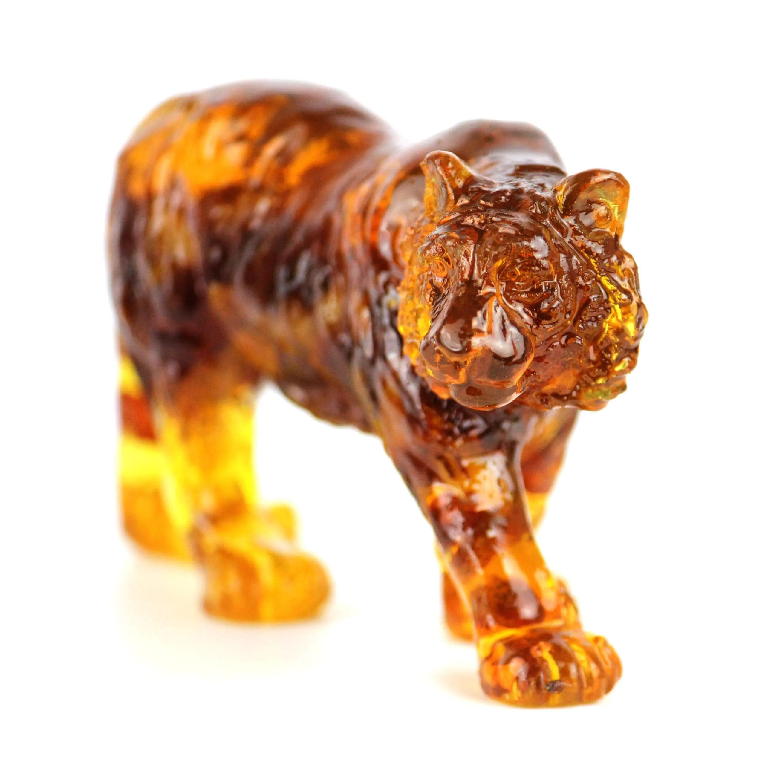 Handmade Baltic Amber Tiger Figurine – KIZIMA Animal Sculpture, USA Decor