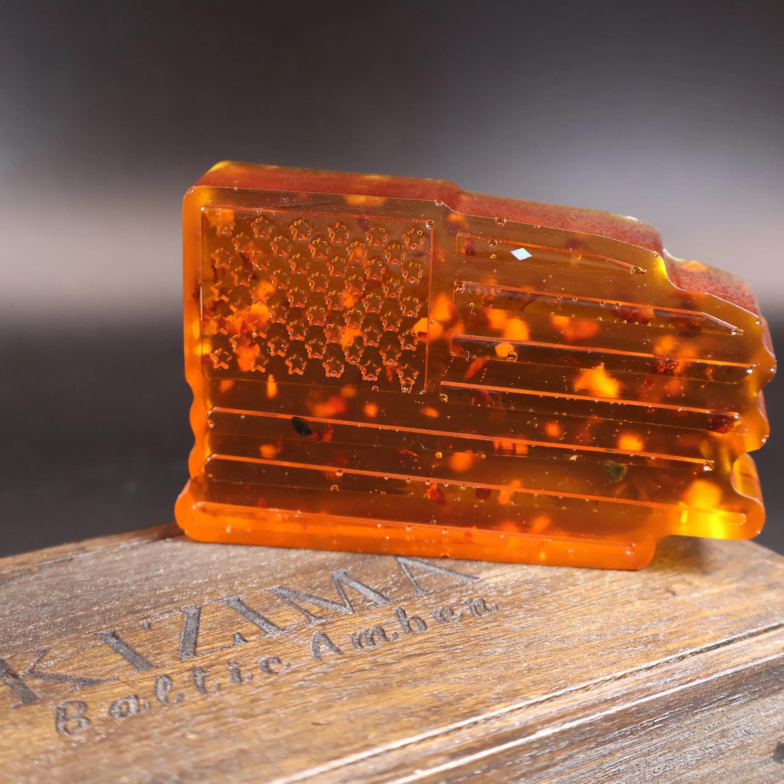 Baltic Amber American Flag, USA 250th Anniversary Gift, Patented Patriotic Decor, Luxury Gemstone USA Flag, KIZIMA® Art, Office Gift