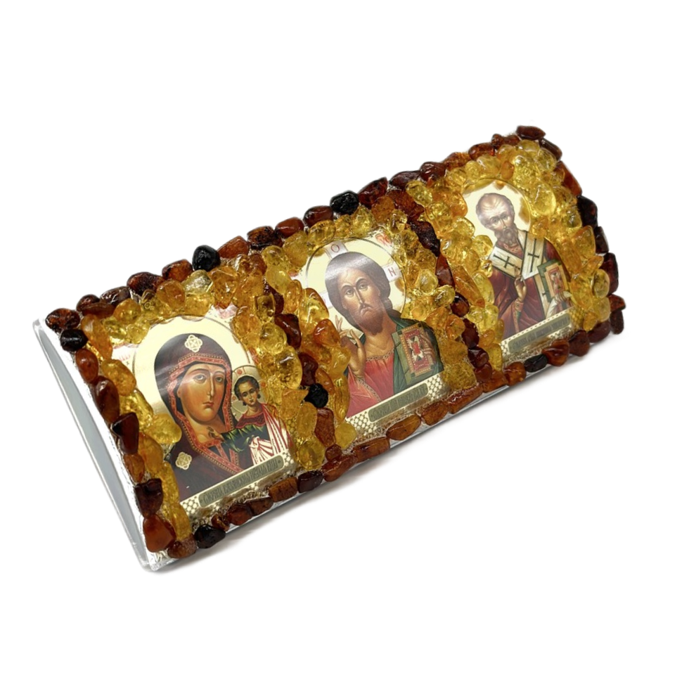 Православная икона-триптих из янтаря для автомобиля – ручной работы, балтийский янтарь, США, KIZIMA.