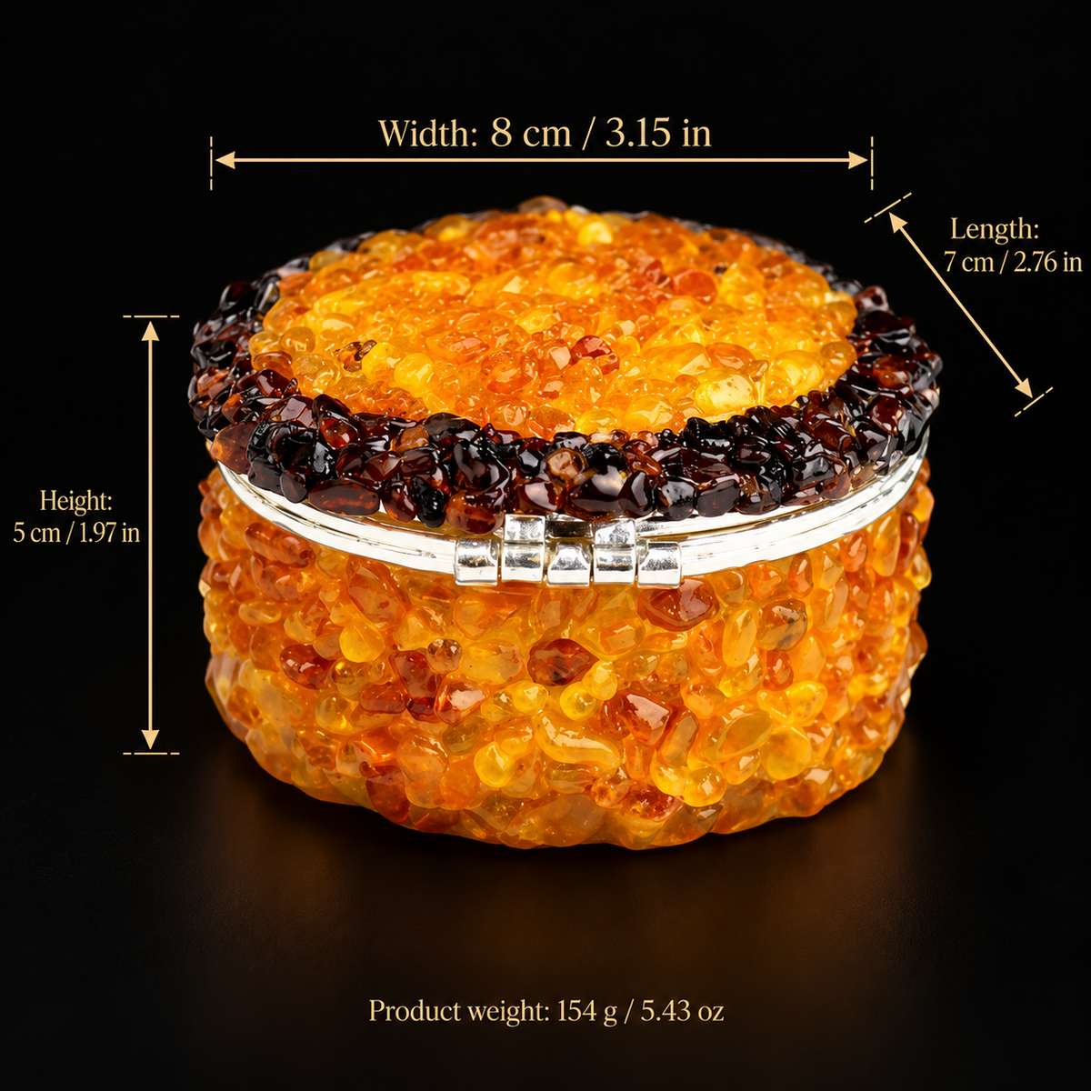KIZIMA oval amber mirror jewelry box 5598567 dimensions in centimeters and inches with catalog product weight in grams and ounces