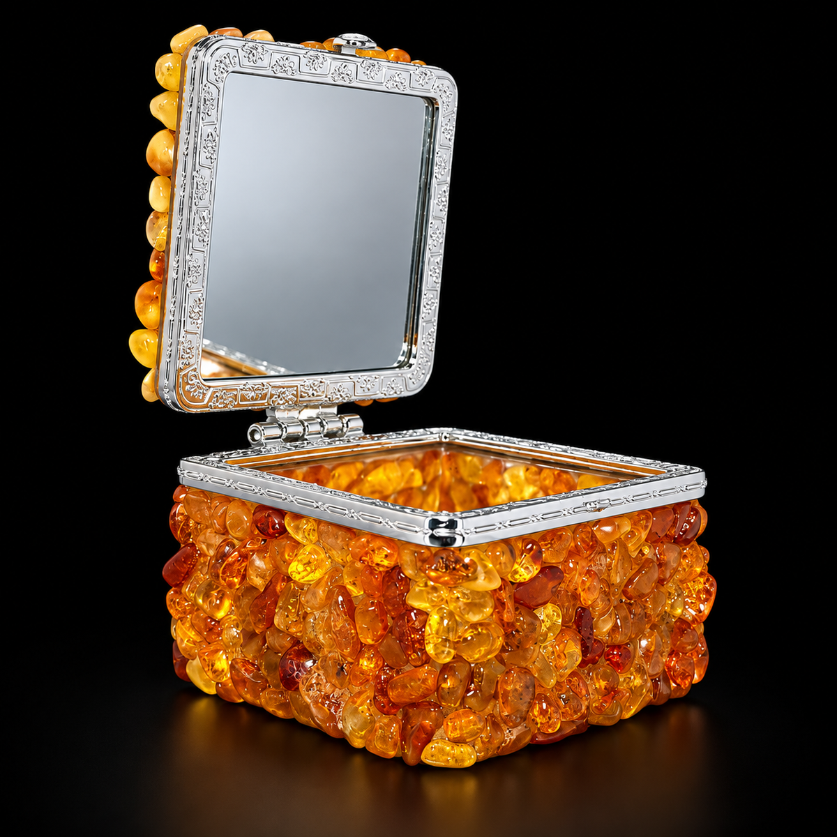 KIZIMA 5598570 Baltic amber jewelry box in a premium black studio product photograph